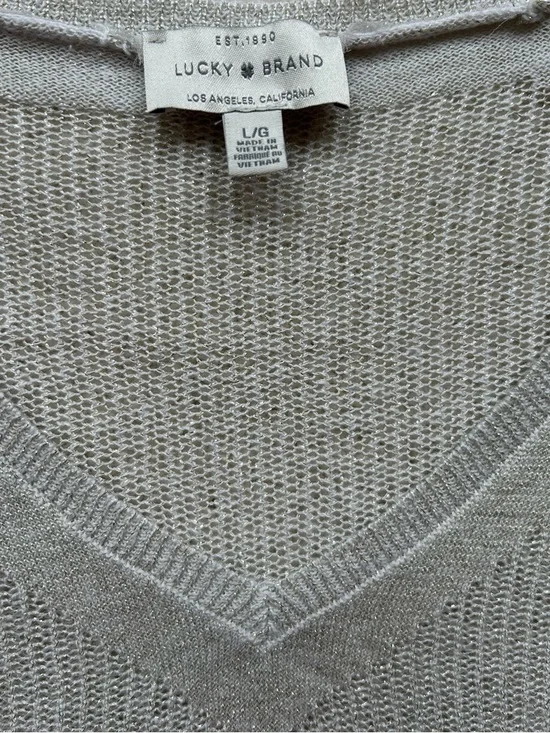 Lucky Brand Metallic Linen Blend Knit V-Neck Sweater Size Large in GUC - Picture 4 of 5
